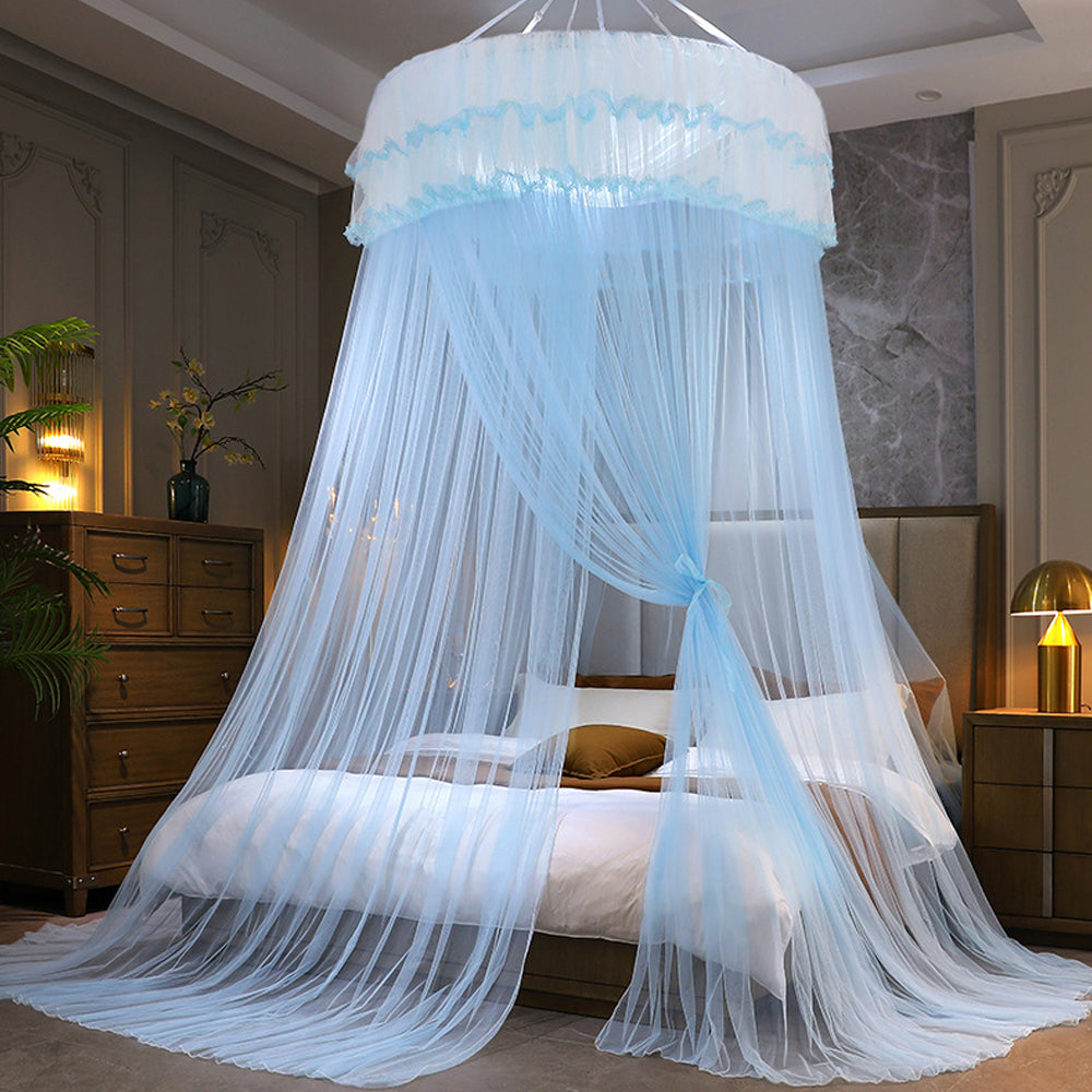 Lace Bed Canopy Drapes Dome Mosquito Net Hanging Bed Curtain Light Blue