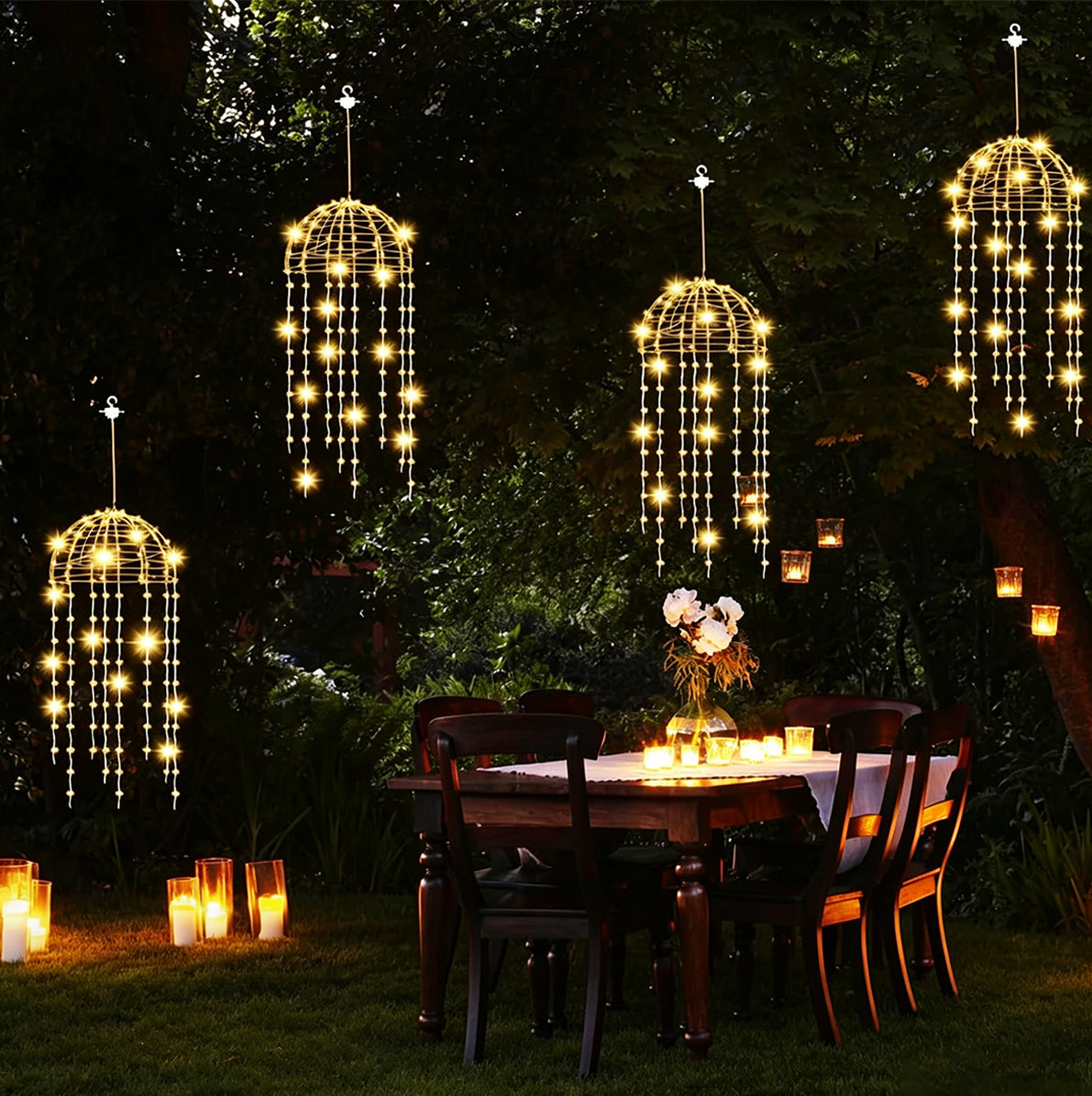 4 Pack Solar Hanging Jellyfish Lights with 256 LEDs and 8 Modes - Warm Light