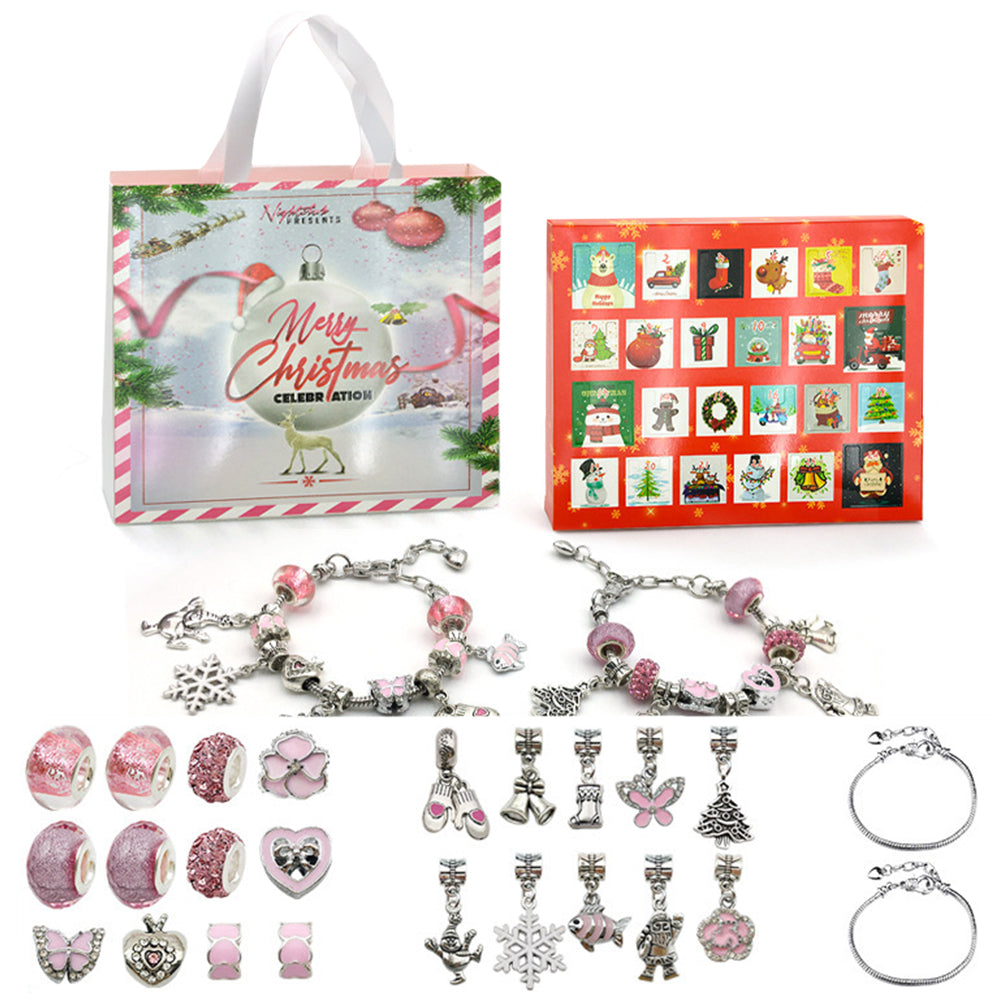 24 DAYS Christmas Advent Countdown Calendar Bracelets Set DIY Charm Bracelet Making Kit for Kids Style 4