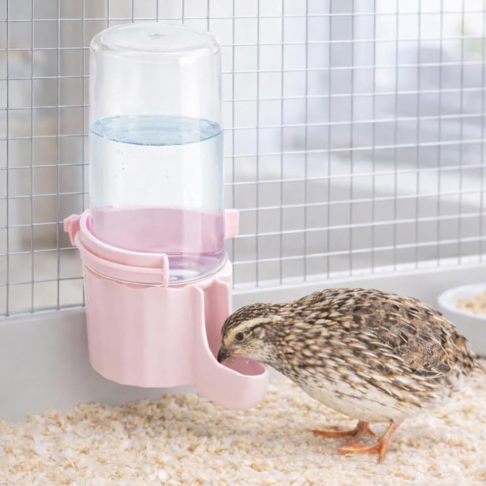 Bird Waterer Automatic Gravity Drinking Fountain with Anti Drowning Tray-Pink