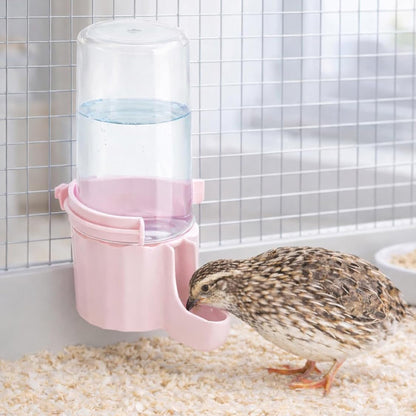 Bird Waterer Automatic Gravity Drinking Fountain with Anti Drowning Tray-Pink