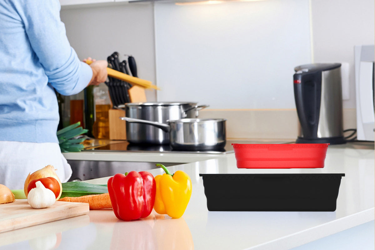 2Pcs Reusable Baking Air Fryer Silicone Liners Pot Food Grade Airfryer Basket Bowl-Red