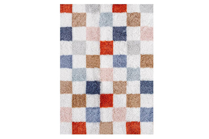 Checkered Plush Shaggy Rug Non Slip Carpet - Milticolor