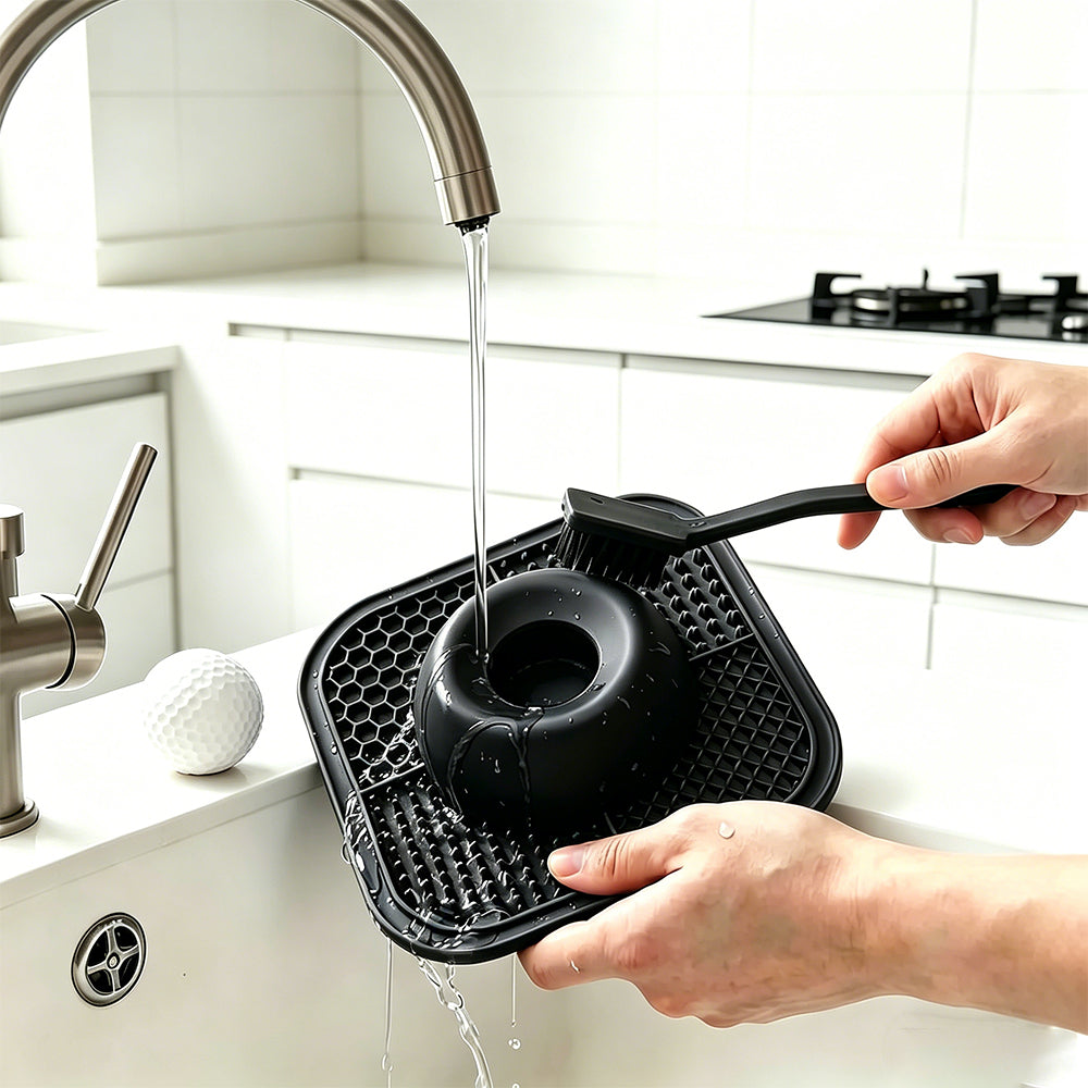 2 in 1 Dog Slow Feeder Bowl with Rolling Ball Lick Mat Non Slip Suction Cup-Black