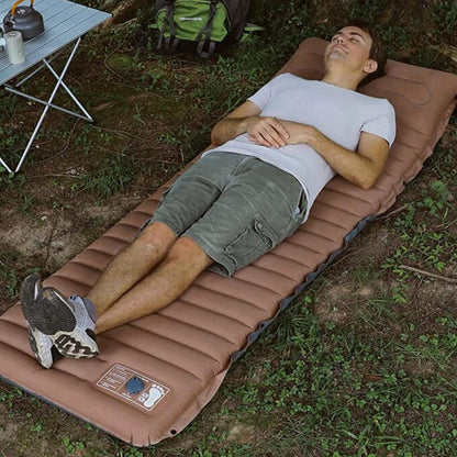 Inflatable Camping Sleeping Pad Lightweight Built-in Pump Air Mattress Camping Mat with Pillow Coffee