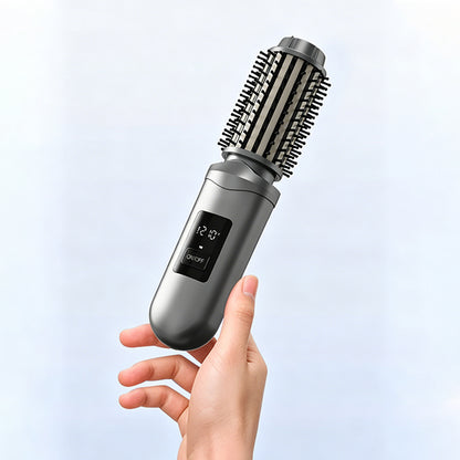 2 in 1 Cordless Hair Straightener Brush Curling Iron with LCD Display-Grey