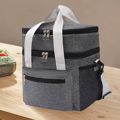 Double Layer Insulated Lunch Bag ââ‚?Portable Cooler Food Tote Gray