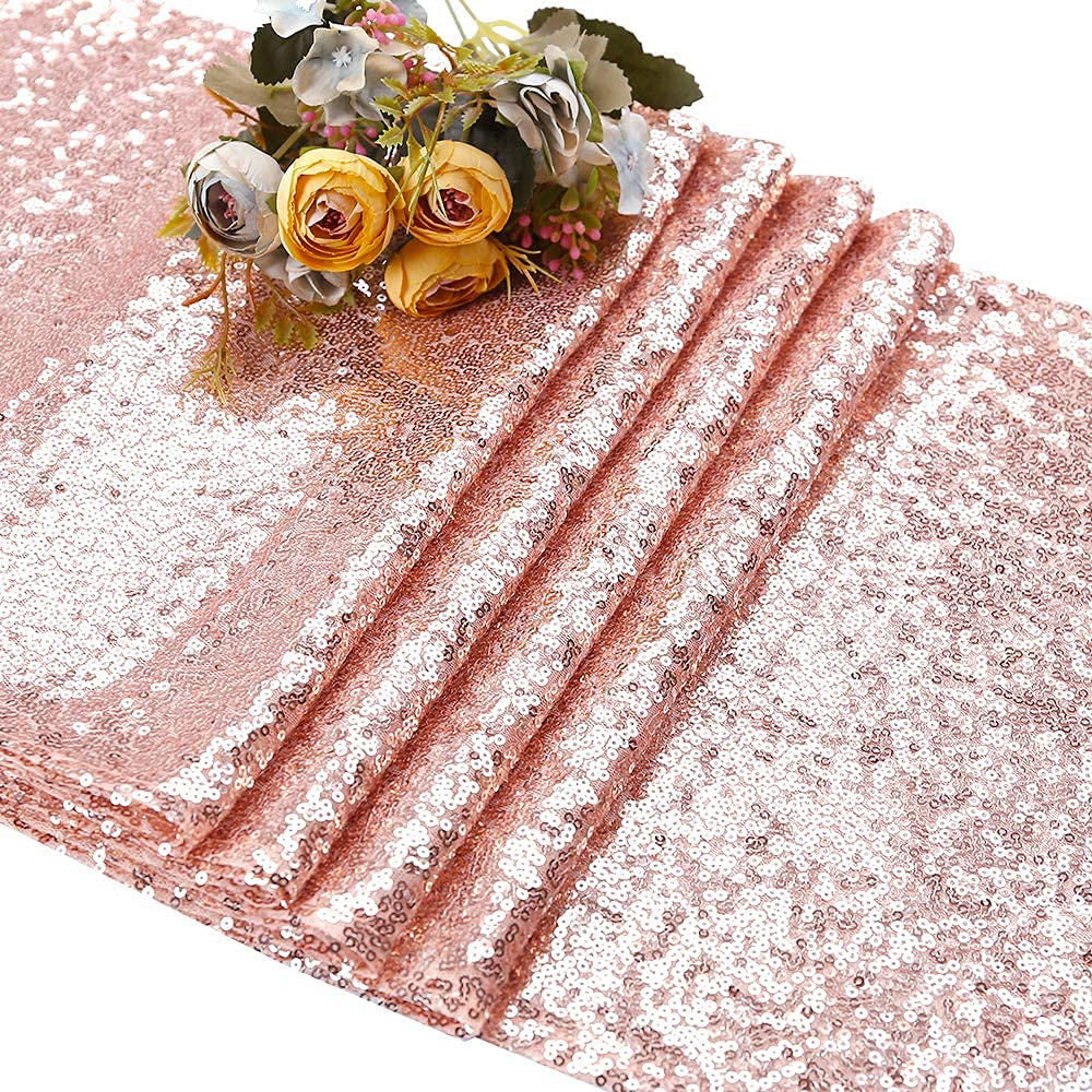 High Density Sequin Table Runner for Weddings Parties and Holidays - Rose Gold