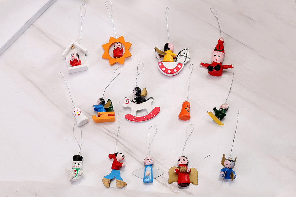 48pcs Wooden Christmas Tree Ornaments Set for Holiday Decoration