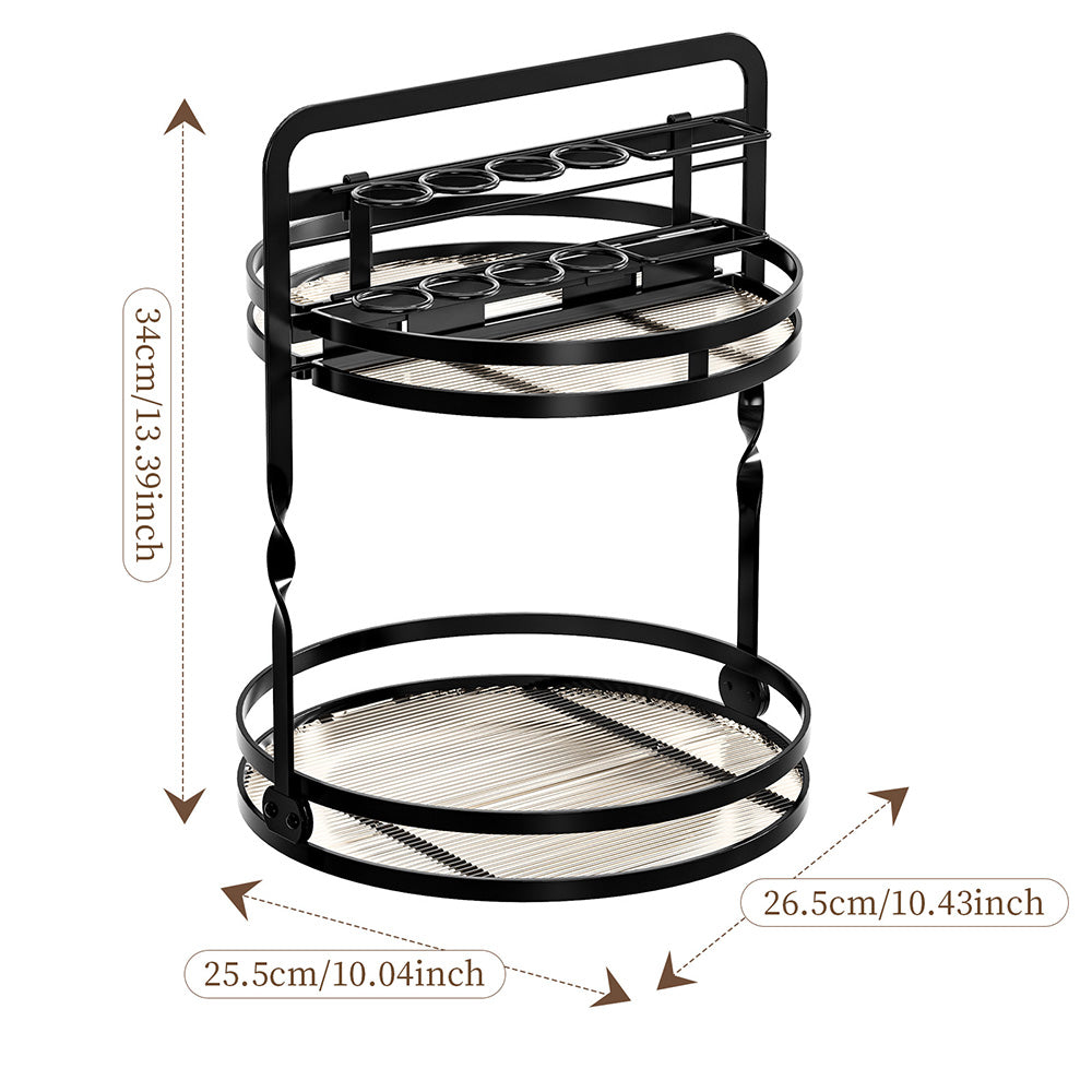 Rotating Makeup Organizer Double Layer with Brush Holder for Skincare Perfume-Black