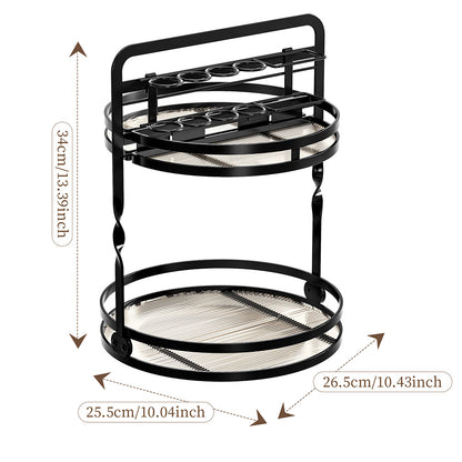 Rotating Makeup Organizer Double Layer with Brush Holder for Skincare Perfume-Black