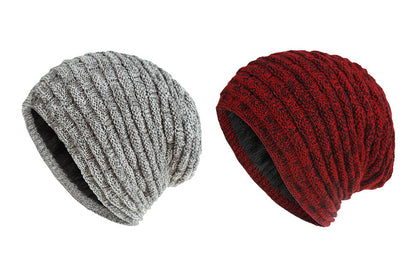 2Pcs Men Women Unisex Winter Warm Fleece Lined Slouchy Knit Beanie Hat-Grey And Red