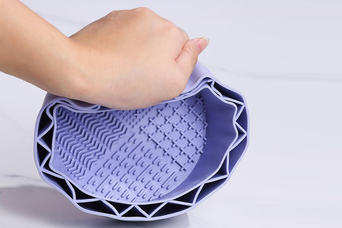 Makeup Brush Cleaning Mat With Brush Makeup Brush Cleaning Holder Bowl-Purple