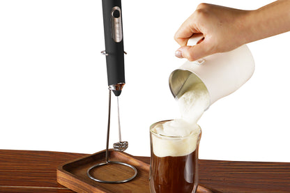 Electric Milk Frother Handheld Mini Drink Mixer Whisk Drink Foam Mixer with USB Rechargeable Frother for Coffee Latte-Black