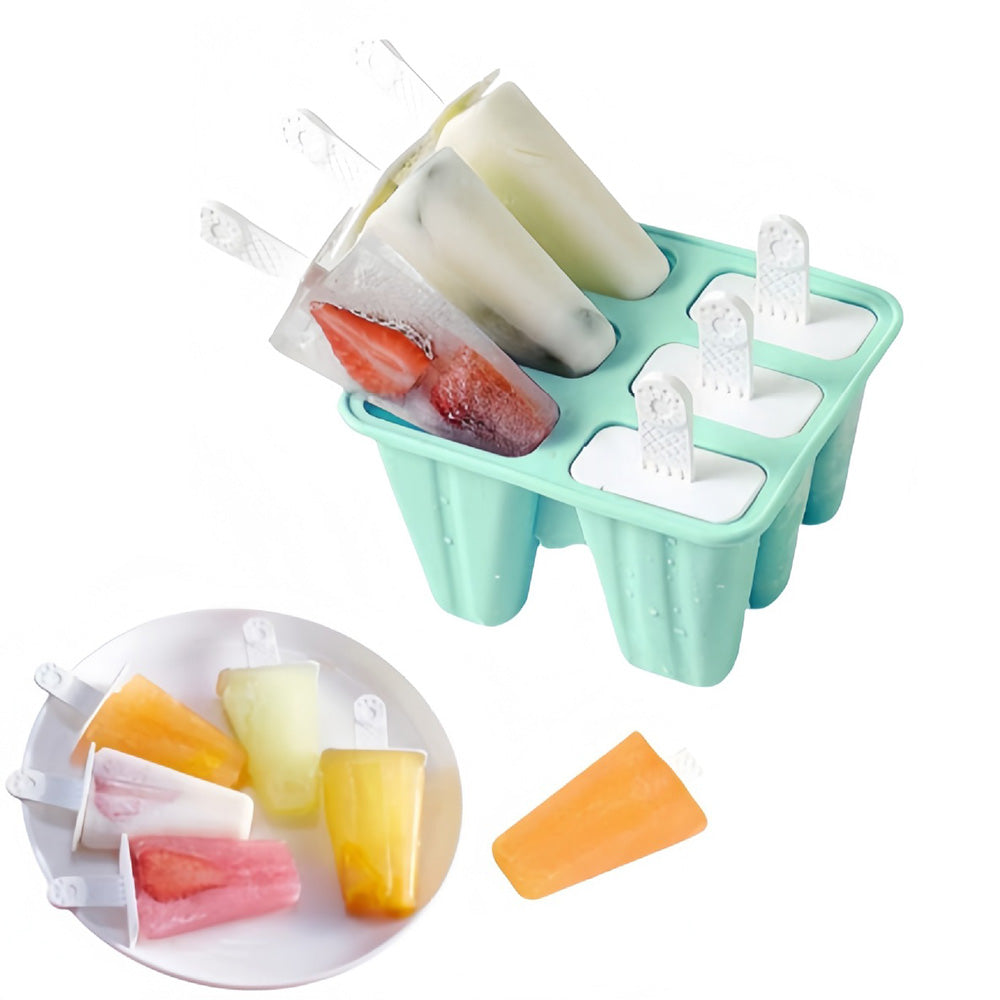 6 Cavity Ice Cream Mould Block Popsicle Molds Ice Lolly Mold With Sticks -Light Green