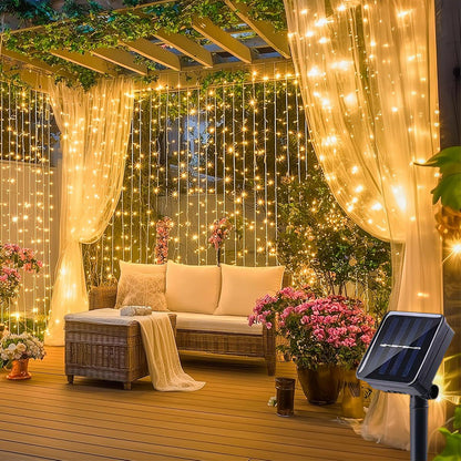 Solar Fairy Curtain Lights ¨C Christmas Hanging String Lights for Window Backdrop Warm White