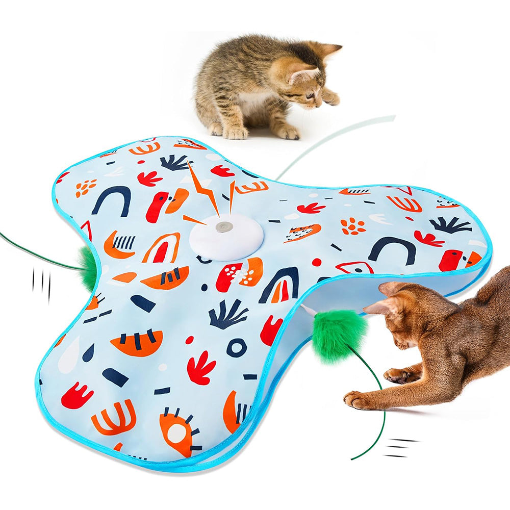 Automatic Interactive Cat Toy with Moving Feather and Sound for Indoor Play Sky Blue