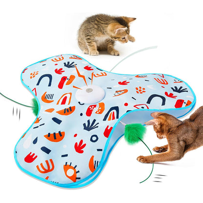 Automatic Interactive Cat Toy with Moving Feather and Sound for Indoor Play Sky Blue