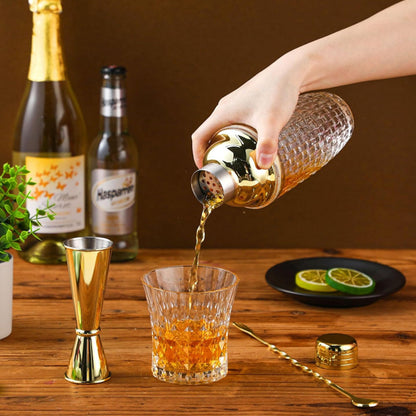 Glass Cocktail Shaker Leakproof Drinks Shaker with Steel Lid Ice Shaker for Home and Bar Use Golden