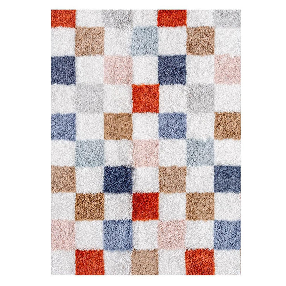 Checkered Plush Shaggy Rug Thickened Non Slip Carpet for Living Room Bedroom-Mixed