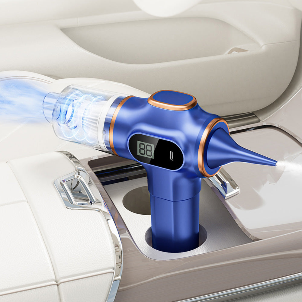 Cordless Desktop and Car Vacuum Cleaner with Blow & Suction Functions and Digital Display-Blue
