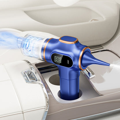 Cordless Desktop and Car Vacuum Cleaner with Blow & Suction Functions and Digital Display-Blue