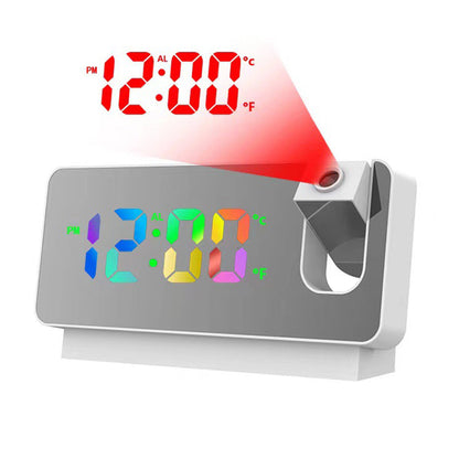 LED Digital Smart Alarm Clock with Time & Temperature Projection LCD Display White