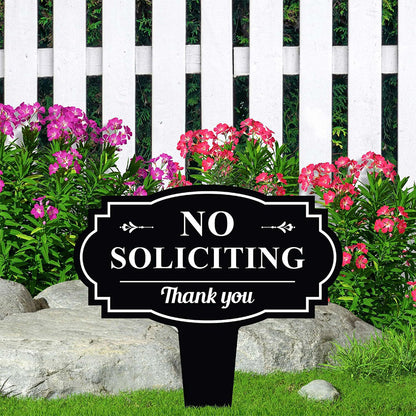 Large No Soliciting Metal Yard Sign Lawn Decorative Stake 43x40cm