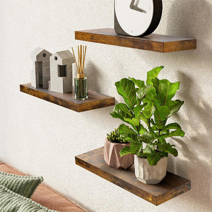 3Pcs Set Wall Mounted Floating Shelves Hanging Wood Storage Shelves for Home Bathroom Brown