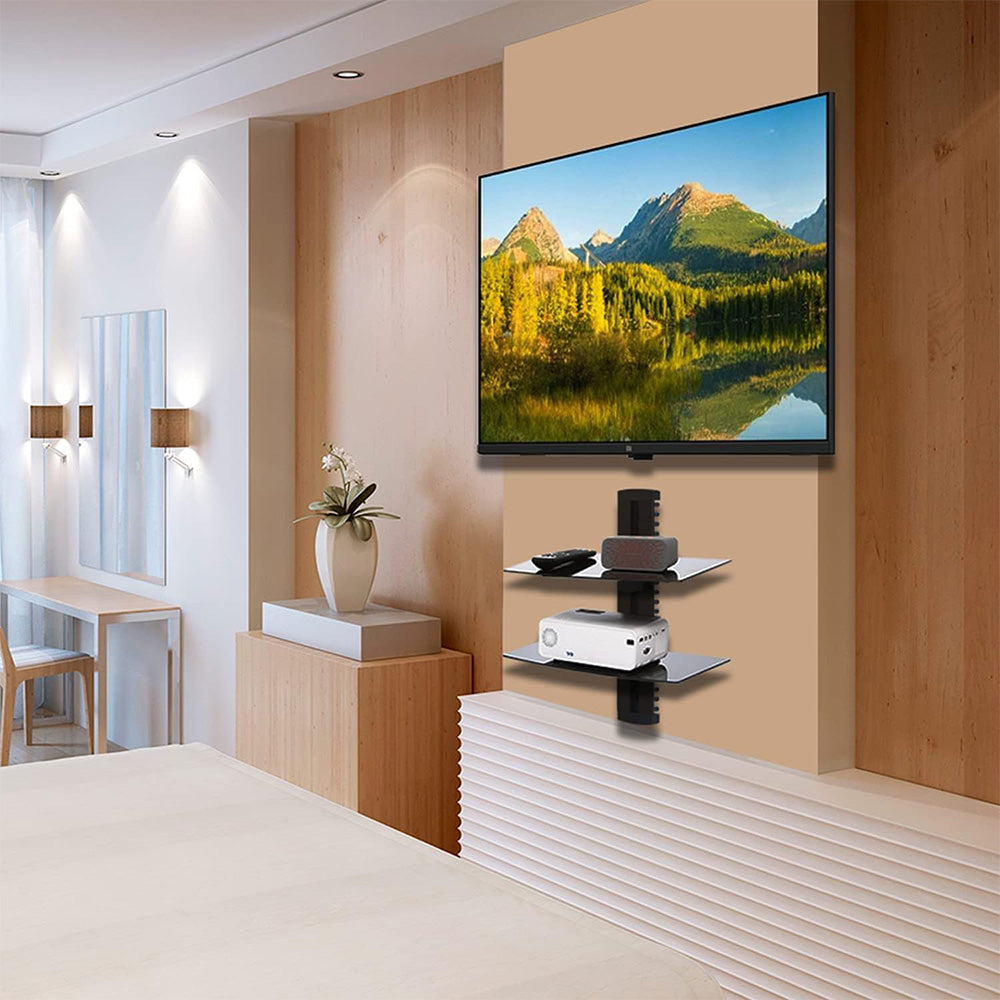 Two-Tier Tempered Glass Floating TV Media Shelf