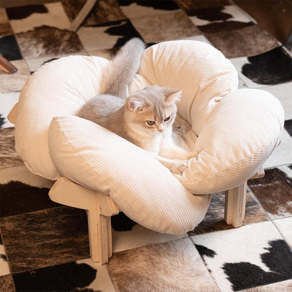 Wooden Pet Bed Elevated Flower Cat Bed Fluffy Pet Couch for Puppy