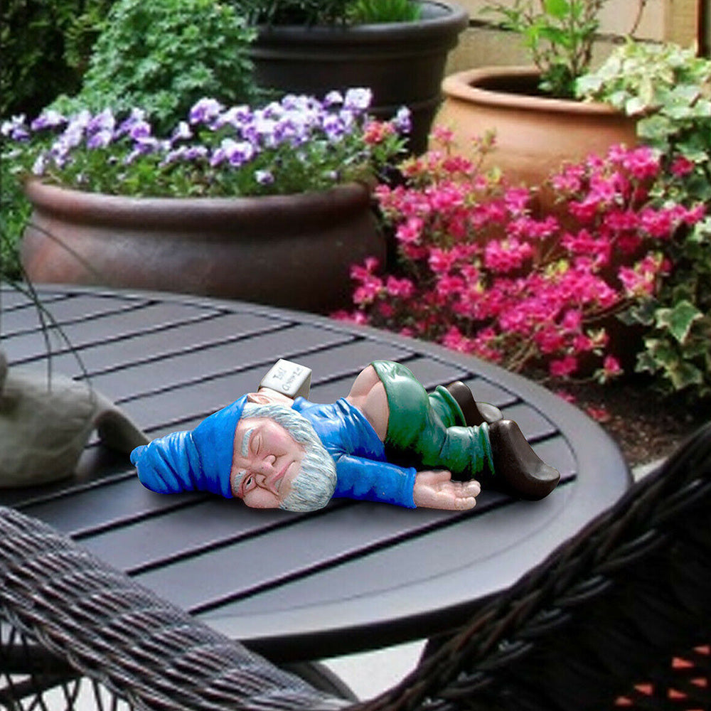 Funny Drunk Dwarf Figurine Garden Gnome Statue Patio Yard Lawn Ornament Decor Blue