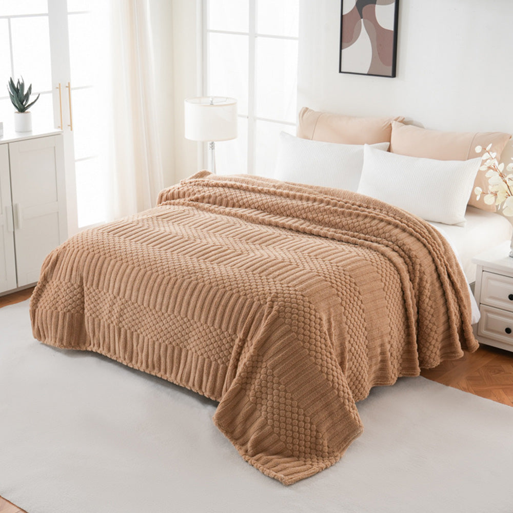 Soft Fluffy Fleece Throw Blanket for Sofa Couch Bed Living Room All Season Cozy-Brown