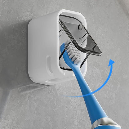 2PCS Wall-Mounted Toothbrush Holders with Cover Shower Tooth Brush Storage Grey