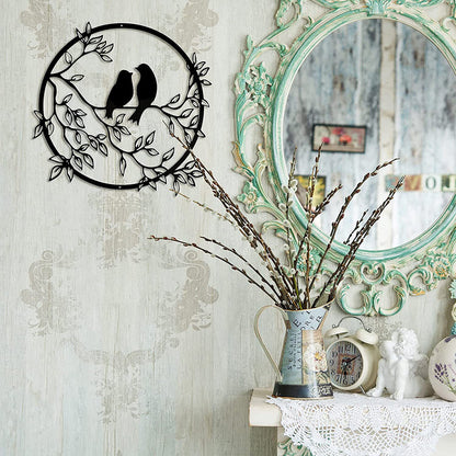 Bird on Tree Branch Metal Silhouette Wall Art -Black