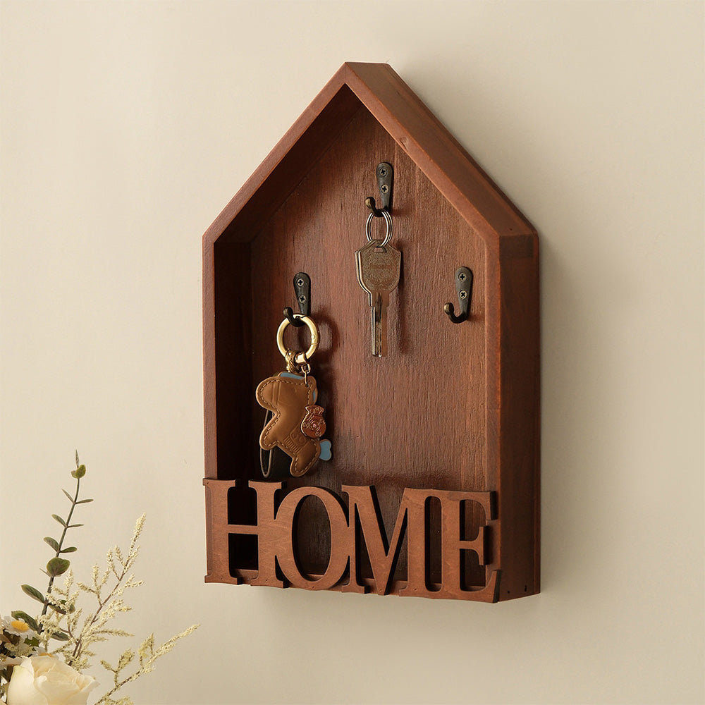 Vintage Key Holder Wall Mount with 3 Hooks Key Rack - Brown