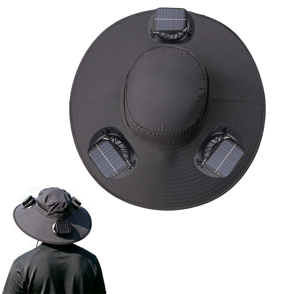 Solar Fan Hat with 3 Fans and USB Charging Cooling Hat - Dark Grey