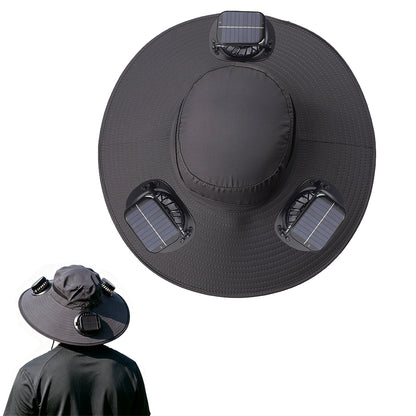 Solar Fan Hat with 3 Fans and USB Charging Cooling Hat - Dark Grey
