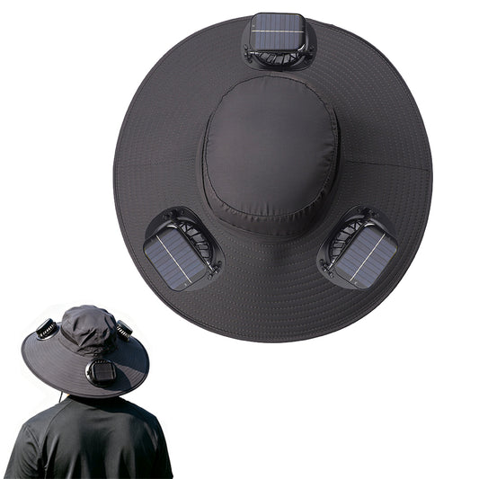 Solar Fan Hat with 3 Fans and USB Charging Cooling Hat - Dark Grey