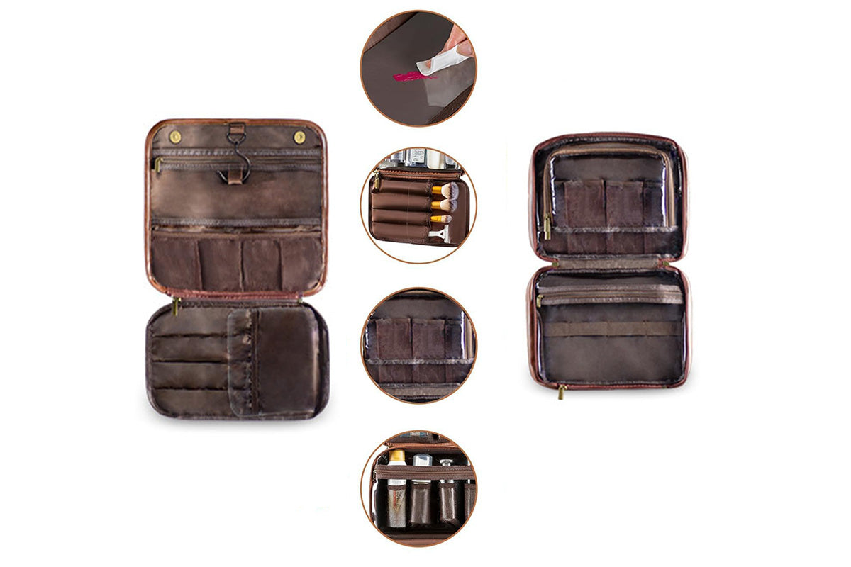 Hanging Toiletry Bag 3-in-1 Water-Resistant PU Travel Organizer Cosmetics Makeup Shaving Case