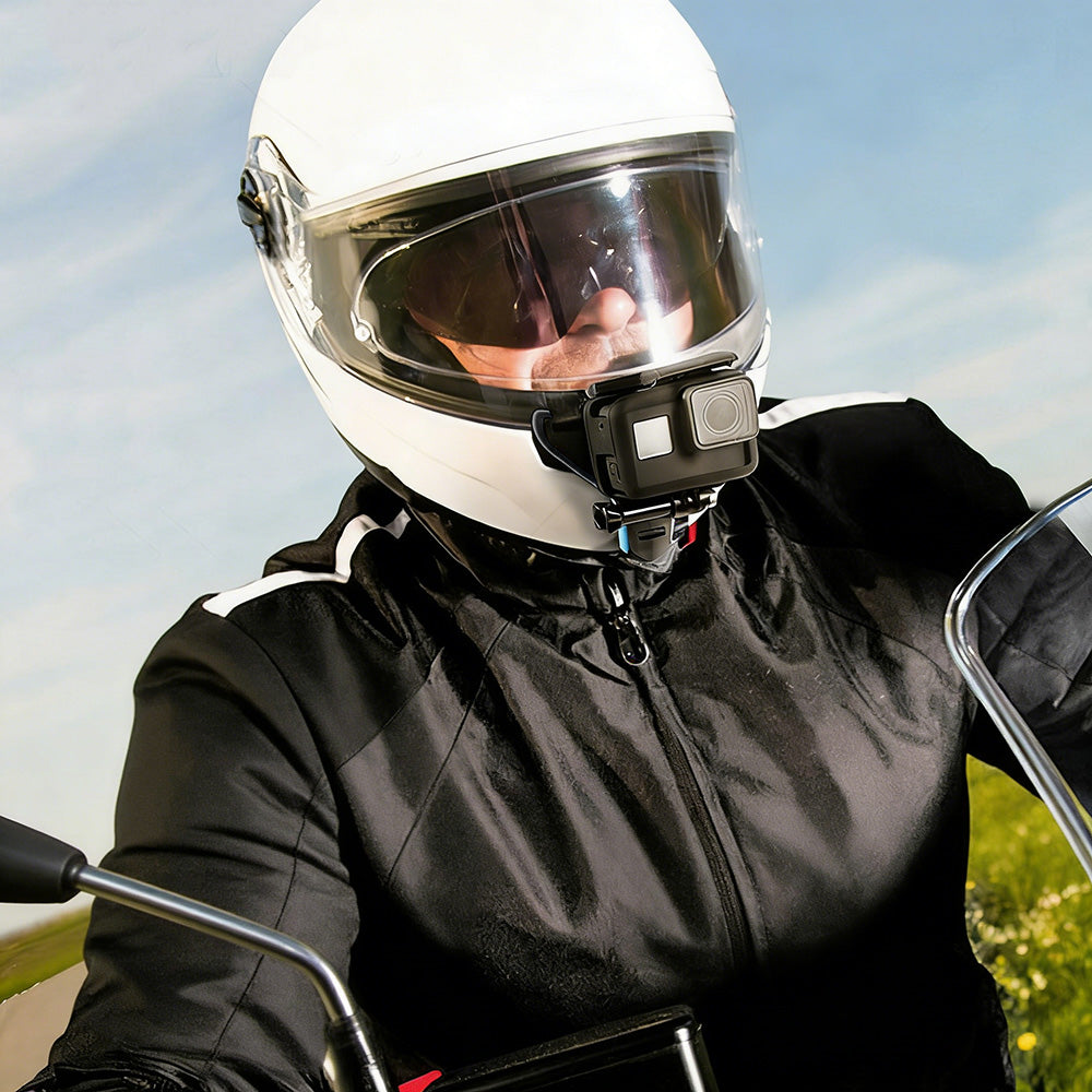 Motorcycle Helmet Chin Mount for Action Camera Quick Release Shockproof-Black