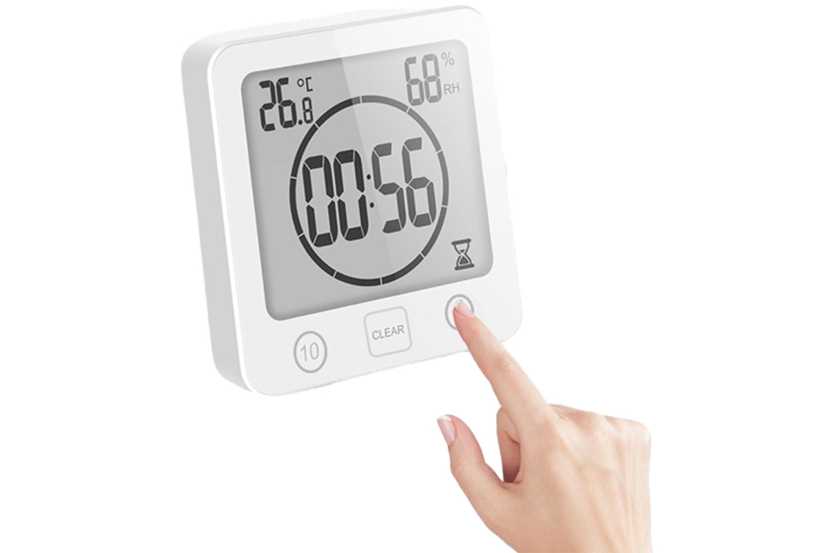 Water-Resistant Digital Bathroom Shower Clock Timer - White