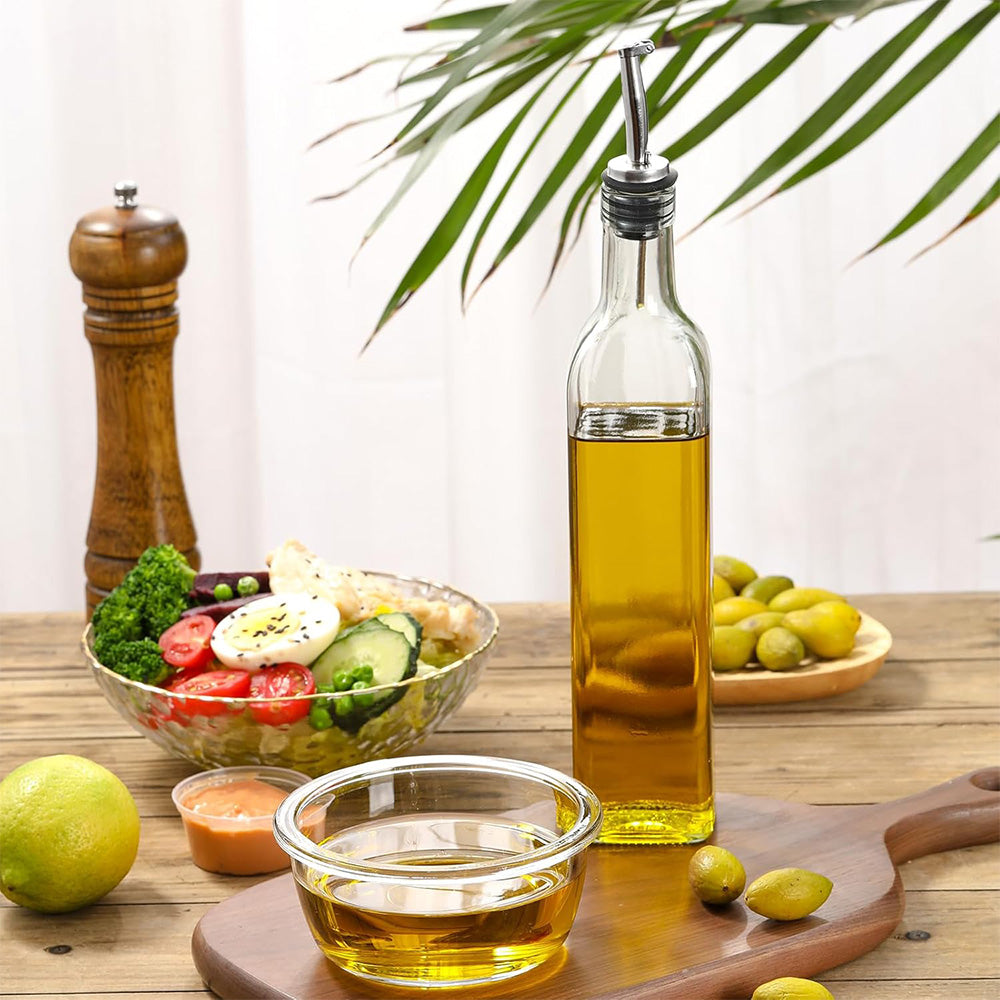 Glass Olive Oil Bottle Dispenser Oil And Vinegar Cruet With Pourers And Funnel -Clear
