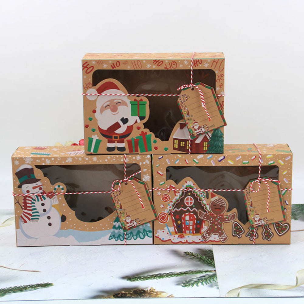 12Pcs Set Christmas Cookie Boxes with Clear Window Kraft Paper Candy Boxes