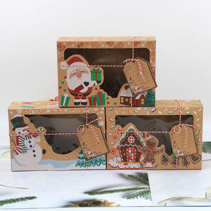 12Pcs Set Christmas Cookie Boxes with Clear Window Kraft Paper Candy Boxes