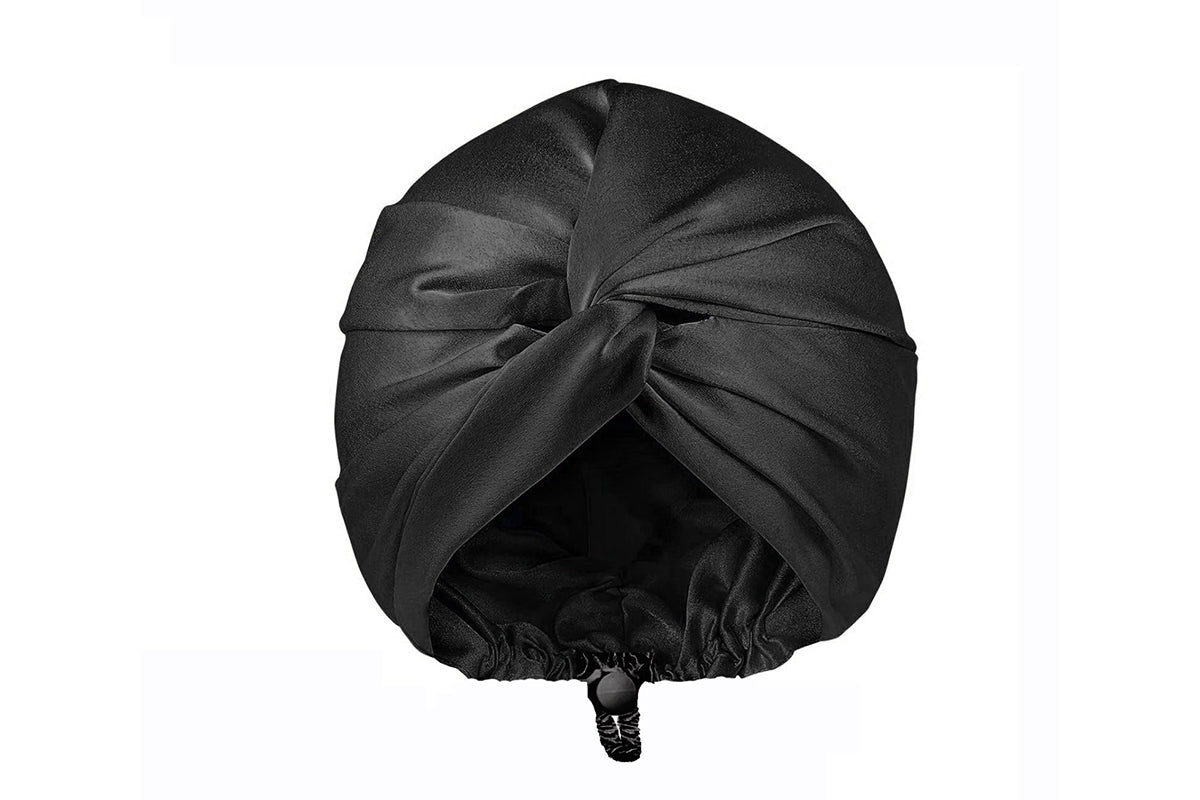 Adjustable Silk Bonnet Hair Bonnet for Women Curly Natural Braid Straight Hair-Black