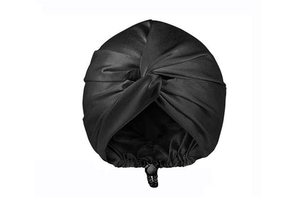 Adjustable Silk Bonnet Hair Bonnet for Women Curly Natural Braid Straight Hair-Black