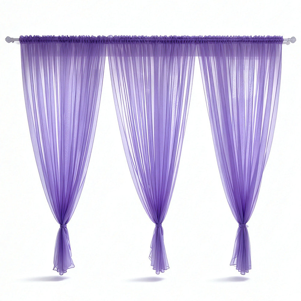 3 Panels Sheer Curtains with Rod Pocket Light Filtering Window Panels for Home Purple