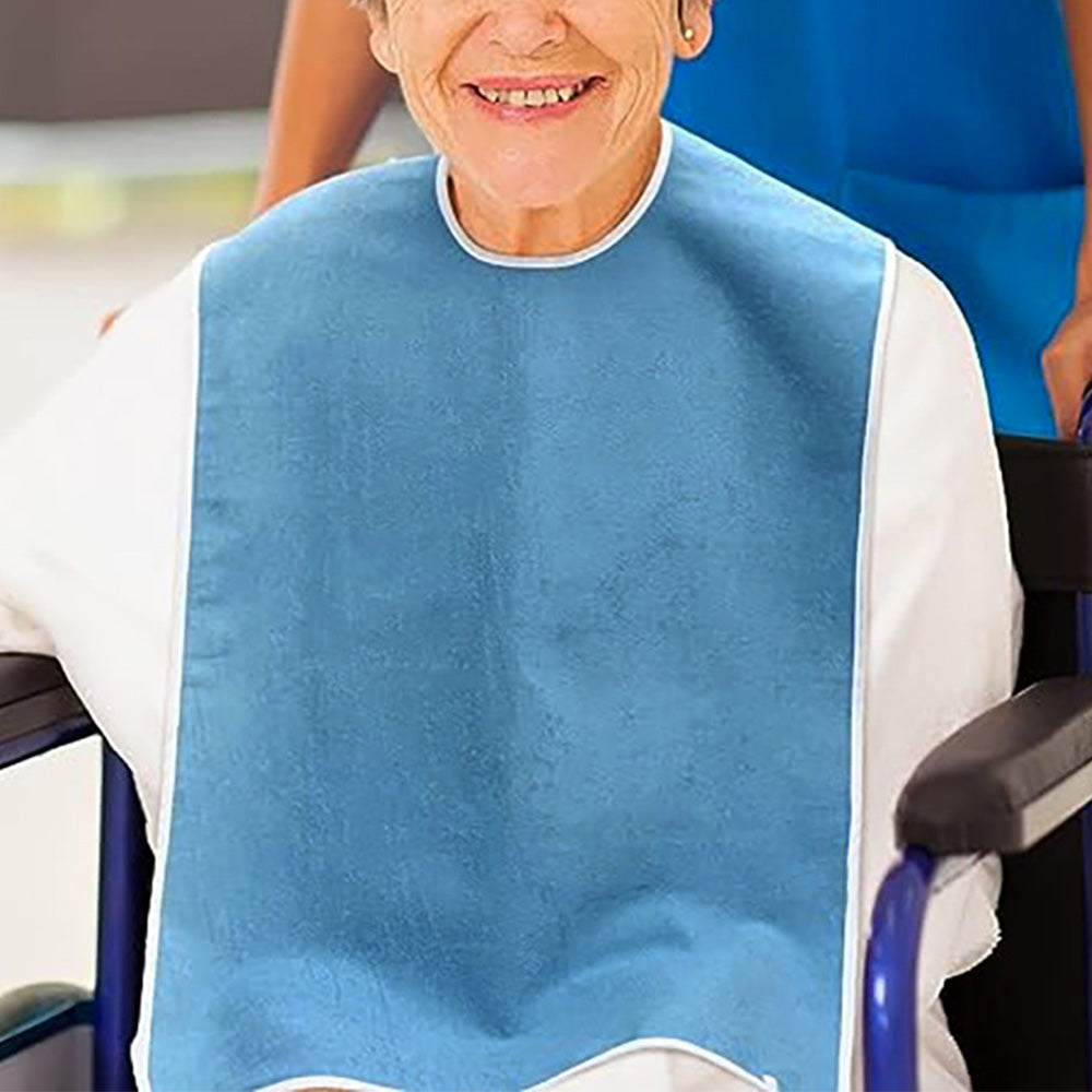 2pcs Washable Bibs for Elderly Microfiber Bib for Eating Cooking Blue