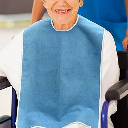 2pcs Washable Bibs for Elderly Microfiber Bib for Eating Cooking Blue